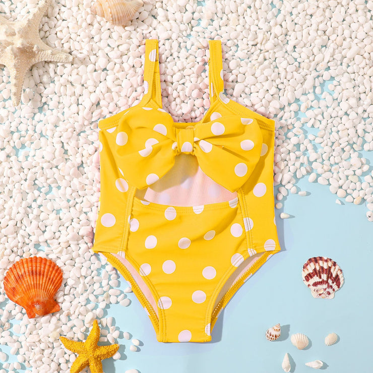 One Piece Swimsuit Girl Polka Dot Backless Bow