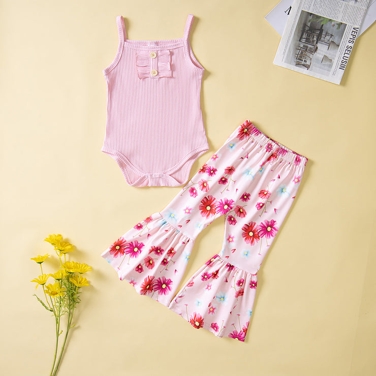 Summer Fashionable Cute Strap Girls' Set