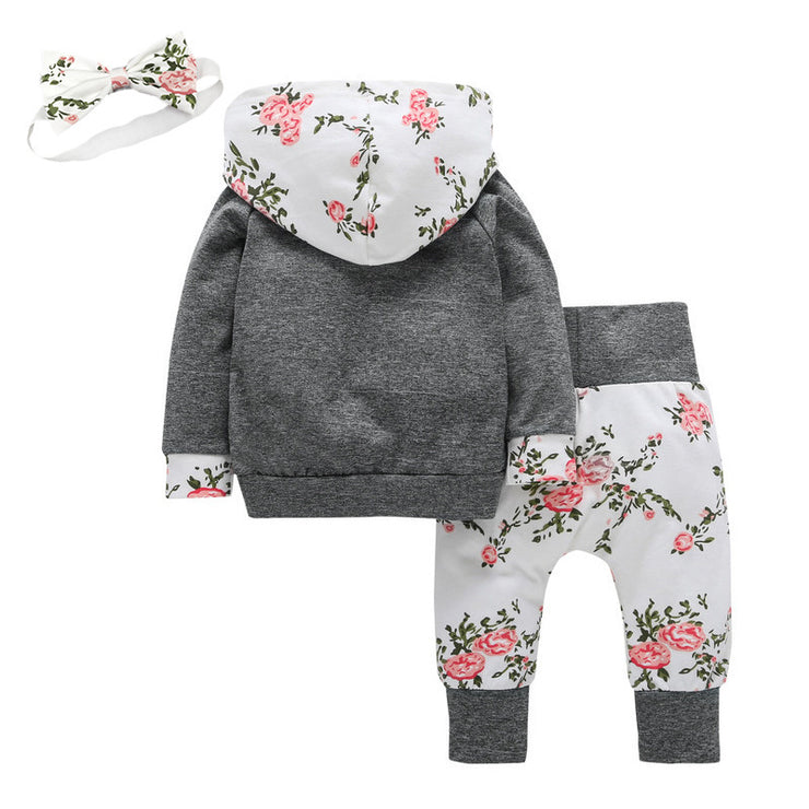 Lucia Floral Hoodie Set  Long Sleeve Fashion Hooded Floral European And American Baby Boys Three-Piece Set