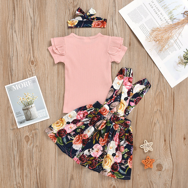 Children's Clothing Children's Summer Solid Color Pit strip Short-sleeved Top Suspender Skirt