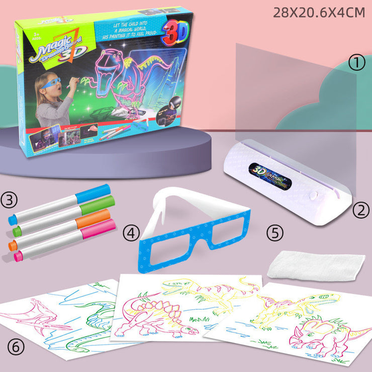 3D Magic Drawing Board LED VR Montessori Educational Toys DIY Children Graffiti Painting Lcd Writing Tablet Coloring Blackboard