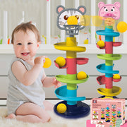 Rolling Ball Pile Tower Puzzle Rattles Spin Track Montessori Educational Newborn Toys