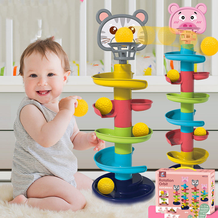 Rolling Ball Pile Tower Puzzle Rattles Spin Track Montessori Educational Newborn Toys