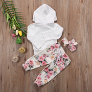 Three-Piece Long-Sleeved Cotton Suit With Printed Pocket And Headband For Babies And Toddlers