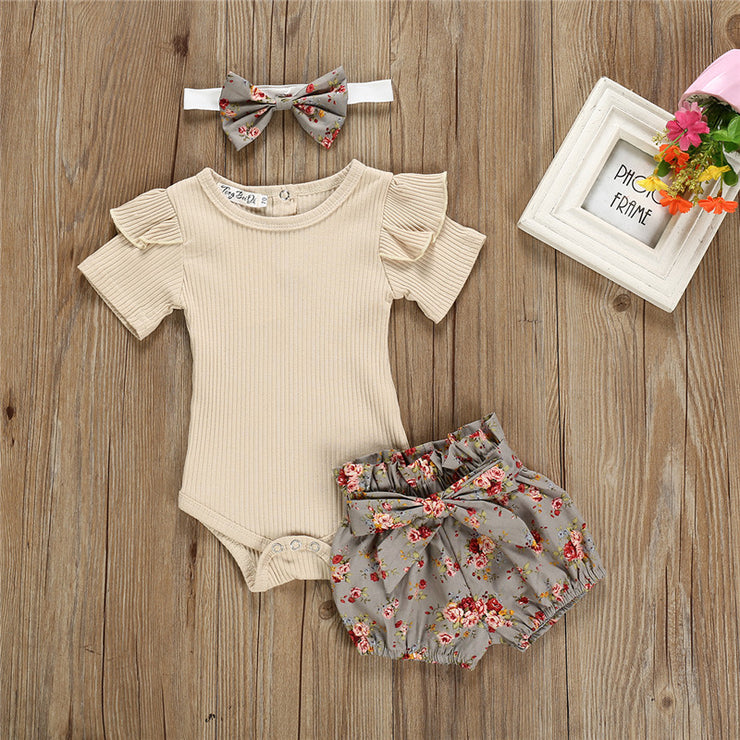 3pc set Baby Girls Skirt, oneise, hair bow. Clothes set.