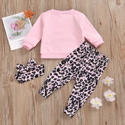 Long Sleeve Letter Print Leopard Print Pants Children's Set