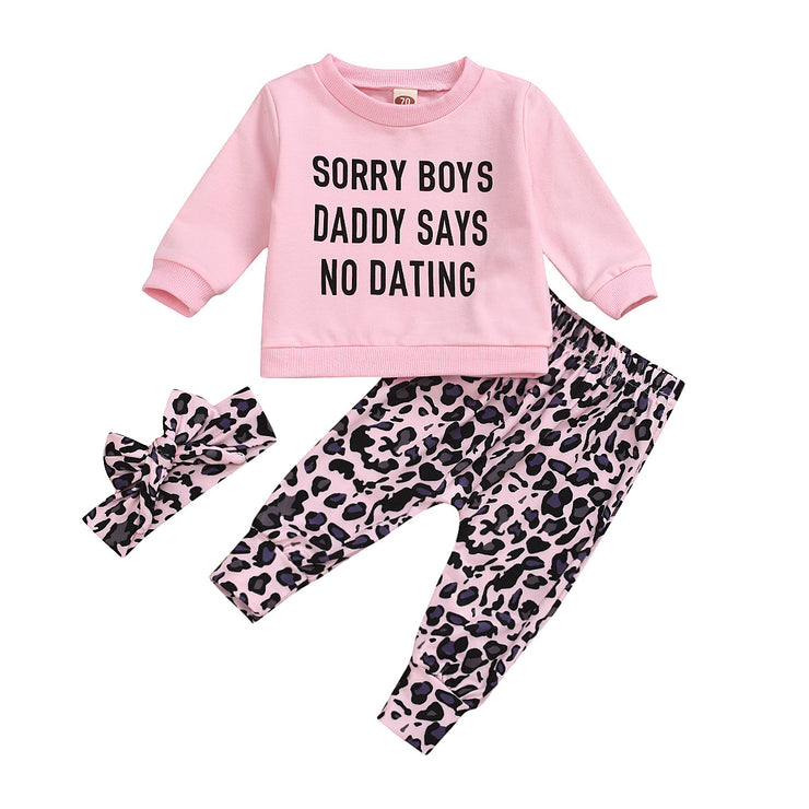 Long Sleeve Letter Print Leopard Print Pants Children's Set