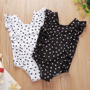 Girls Black And White Polka Dot One-piece Triangle Crawl Swimsuit