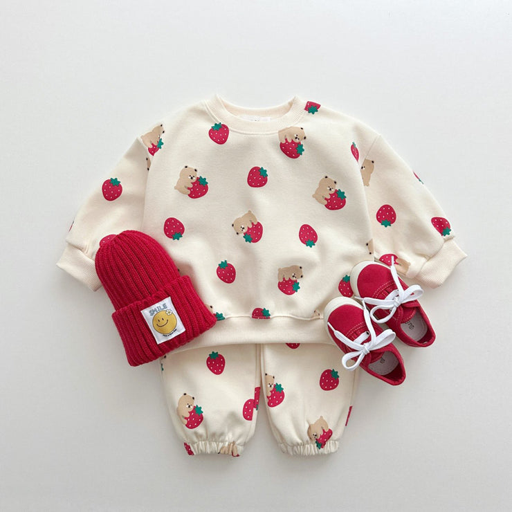 Baby Boys And Girls Strawberry Printed Sweater Suit