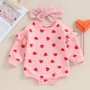 Long-sleeve heart Jumpsuit Two-piece Set with bow