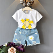 Girls two-piece summer children's clothing girls short-sleeved T-shirt