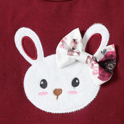 Rabbit Embroidered Flounced Sleeve Romper Top Rabbit Printed Shorts Headscarf