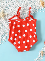 One Piece Swimsuit Girl Polka Dot Backless Bow