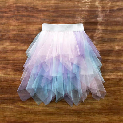 Girls' Cake Rainbow Puffy Irregular Mesh Skirt