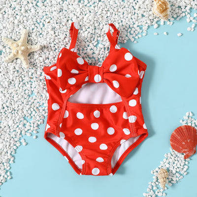 One Piece Swimsuit Girl Polka Dot Backless Bow