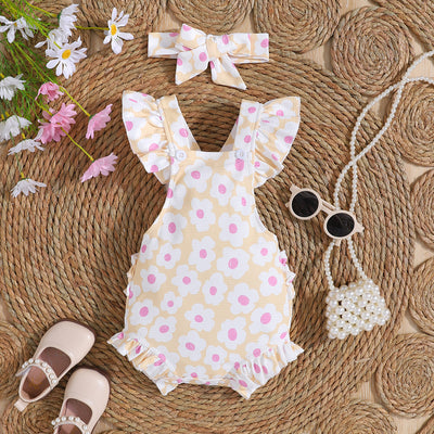 Short Sleeve Casual Rompers Jumpsuit Girls With Headdress