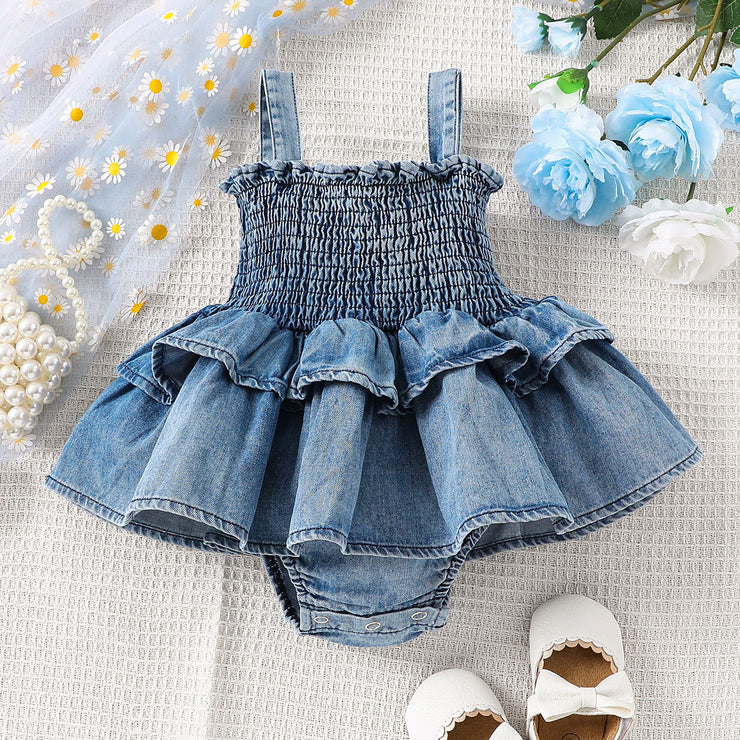 Newborn Rompers Baby Girl Suspender Denim Dress