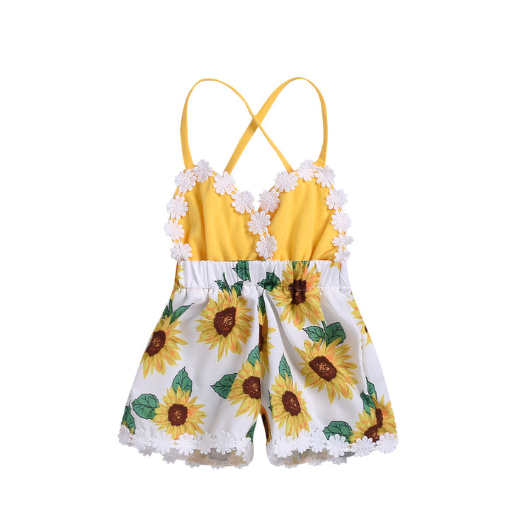 Children's Clothing Girls Baby Jumpsuits Children Sunflower Sling Lace Jumpsuit