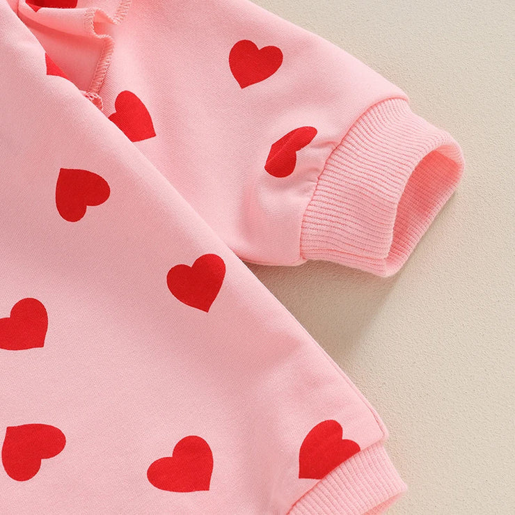 Long-sleeve heart Jumpsuit Two-piece Set with bow