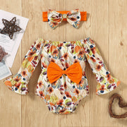 Girls Flare Sleeve Floral Romper and HeadBand Set