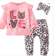 Long Sleeve Letter Print Leopard Print Pants Children's Set