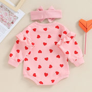 Long-sleeve heart Jumpsuit Two-piece Set with bow