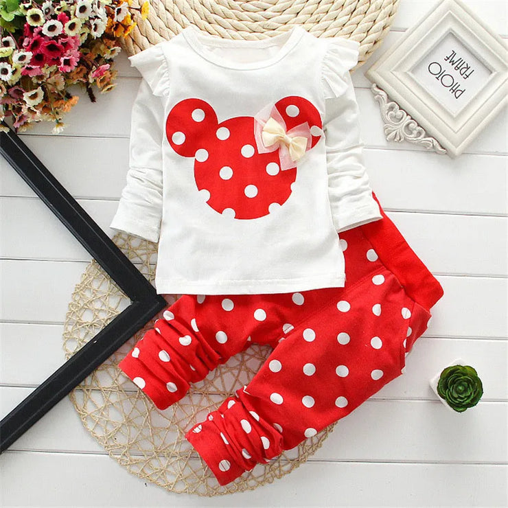 Minnie Mouse design,Girls Clothes Set T-shirt+pants 2 pcs Children's Clothing Fashion Baby OutSet