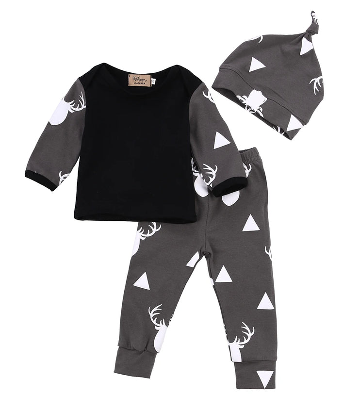 Newborn Baby Boys Clothes Cotton Sets Print Long Sleeve T-shirt Tops