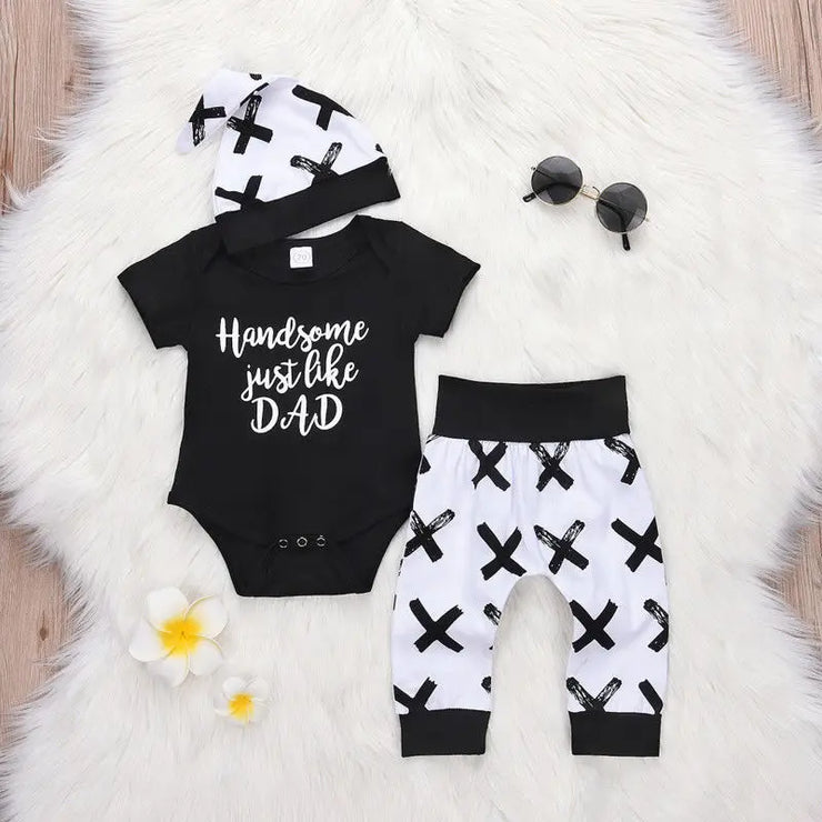 Toddler Baby Boy 3Pcs Cotton Set: Tops, Romper, Pants"