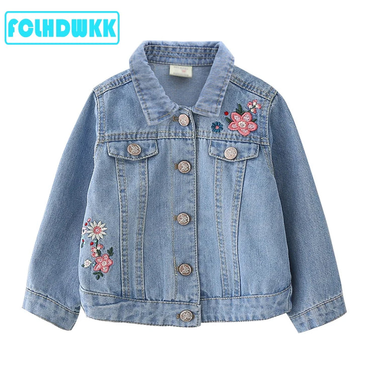 Kids Denim Jackets For Girls Female Baby Embroidered Long-Sleeve Denim Coat Clothing Spring Summer Flower Children Jacket 2-8Y