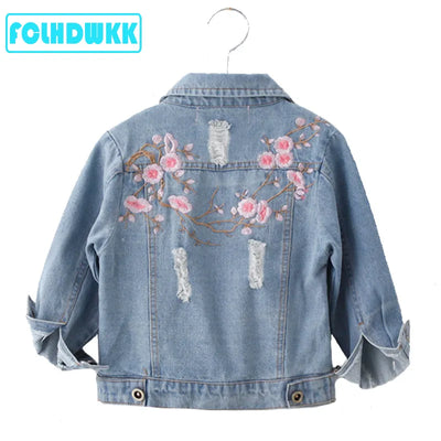 (Copy) Kids Denim Jackets For Girls Female Baby Embroidered Long-Sleeve Denim Coat Clothing Spring Summer Flower Children Jacket 2-8Y