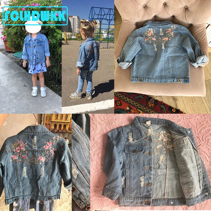 (Copy) Kids Denim Jackets For Girls Female Baby Embroidered Long-Sleeve Denim Coat Clothing Spring Summer Flower Children Jacket 2-8Y