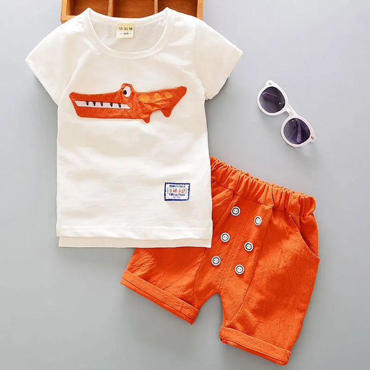 Newborn baby boy cartoon cotton summer clothing set: T-shirt + pant suit.