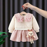 Winter girl's baby clothes dress for newborn 1st birthday lamb wool velvet thick warm floral dresses girls' baby clothing dress