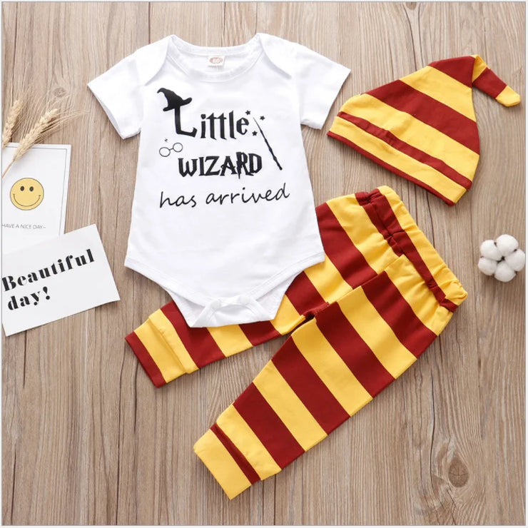 Newborn Baby Boy Clothes Outfits 3 Pieces Sets Little Wizard Tops+Pants+Hat Toddler