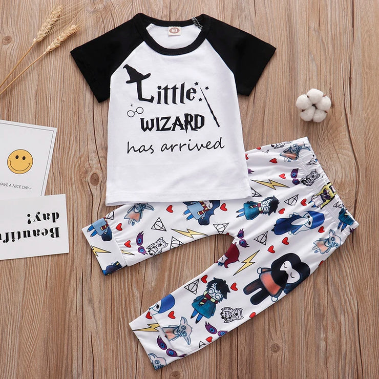 Newborn Baby Boy Clothes Outfits 3 Pieces Sets Little Wizard Tops+Pants+Hat Toddler