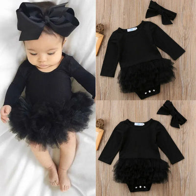 In Stock Newborn Baby Girl Long Sleeve Solid Simple Romper Jumpsuit Clothes