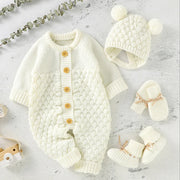 Newborn 4pc Set Knit Girl Boy Jumpsuit Boot Mitten Solid Toddler Infant Long Sleeve Clothing .