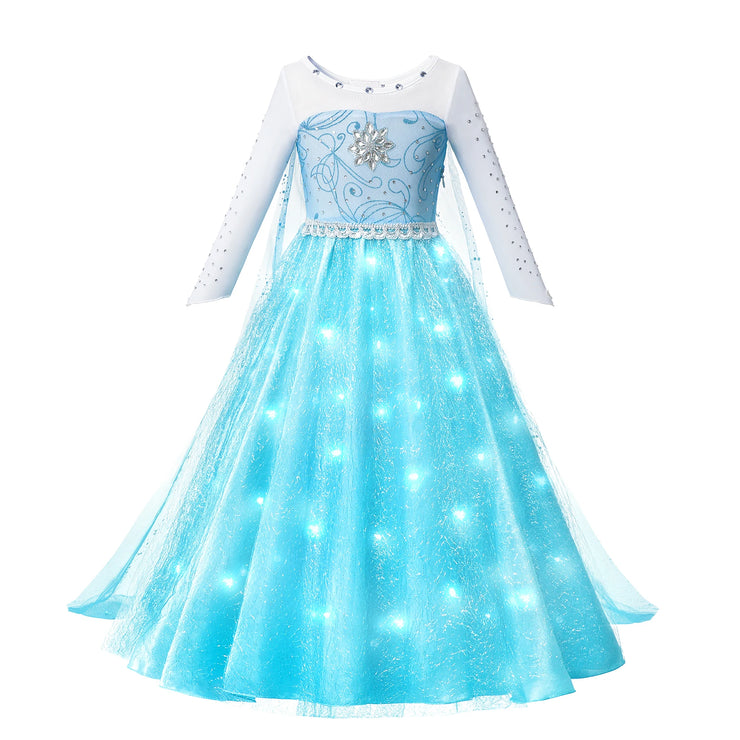 Disney Frozen Elsa Princess Girls LED Light Up Dress Halloween Carnival Clothing Party Kids Cosplay Snow Queen Children Costume