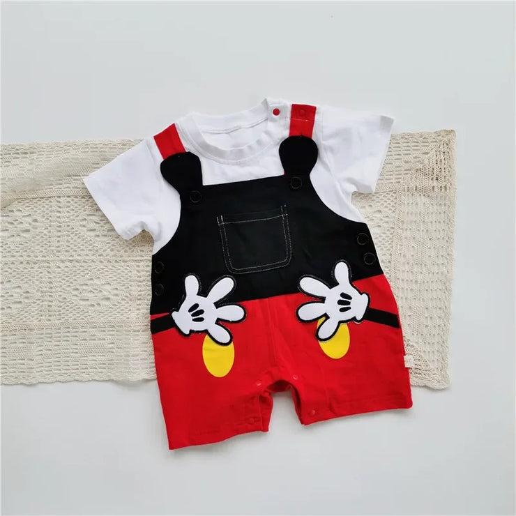 Summer Newborn Baby Rompers Socks Set Cartoon Mickey Mouse Hand Boy Girl Jumpsuit Infant Costumes Cotton Short Sleeve Bodysuits