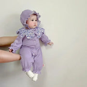 Baby Clothing 2024 Spring Baby Girls Clothes Romper Sweet Purple Daisy Doll Collar Single Breasted Long Sleeve Newborn Outdoor