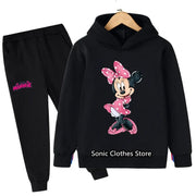 Mickey Minnie Mouse Hoodie Set For Girls Suit Kids Long Sleeve Cartoon 2pcs Set Child Sports Clothing Casual Outfits