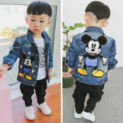 Disney  Mickey Mouse Cartoon Baby Boys Jacket Children Fashion Japanese Korean style Cowboy Outerwear & Coats Kids Clothes