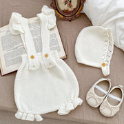 Autumn/Spring Baby Girl Bodysuits Set: Sleeveless Knitted Jumpsuit + Hat