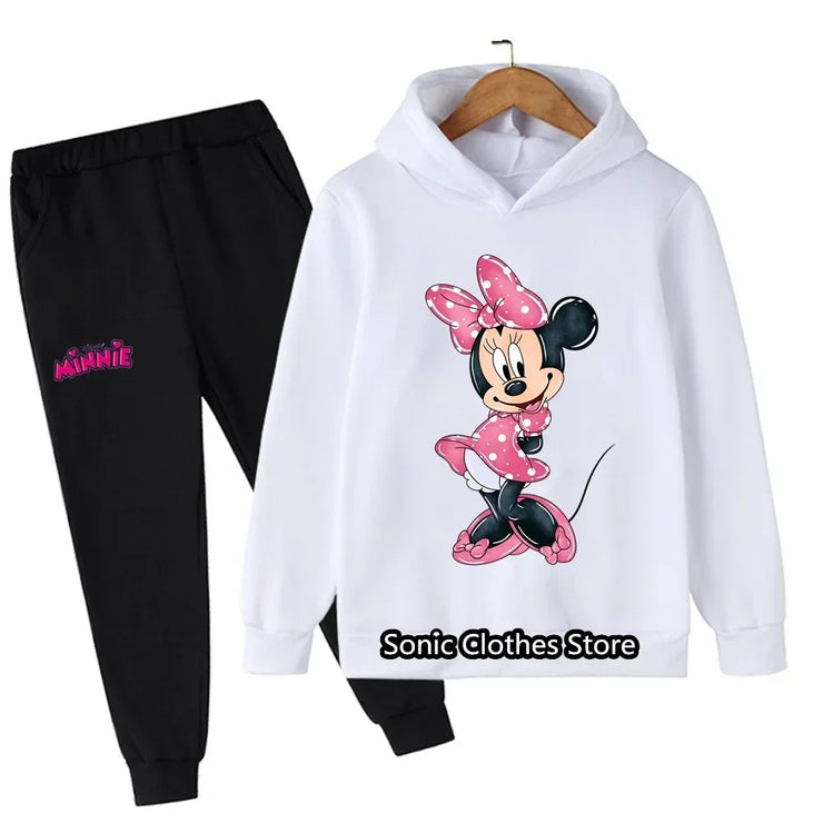 Mickey Minnie Mouse Hoodie Set For Girls Suit Kids Long Sleeve Cartoon 2pcs Set Child Sports Clothing Casual Outfits