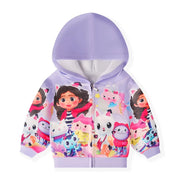 2-16Y Cartoon Gabby Dollhouse Cats Clothes Kids Pullover Jacket with Hooded and Zipper Baby Boys Sweatshirt Girls Casual Outwear