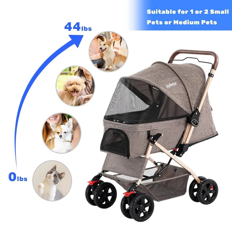 Pet Trolley Pet Dog Stroller for Cats and Dog Four Wheels Carrier Strolling Cart With Weather Cover Car for Dogs Products Home