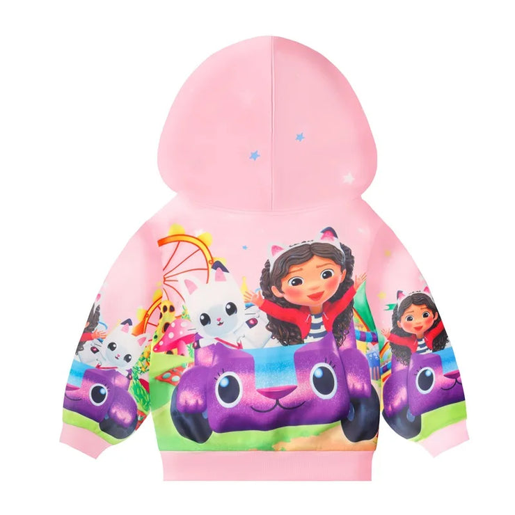 2-16Y Cartoon Gabby Dollhouse Cats Clothes Kids Pullover Jacket with Hooded and Zipper Baby Boys Sweatshirt Girls Casual Outwear