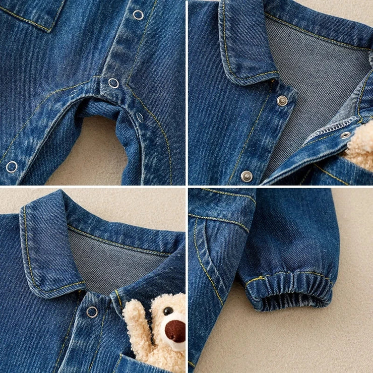 "Denim Bear Cartoon Romper   Baby and Toddler Boys/Girls Outfit"