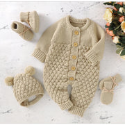 Newborn 4pc Set Knit Girl Boy Jumpsuit Boot Mitten Solid Toddler Infant Long Sleeve Clothing .